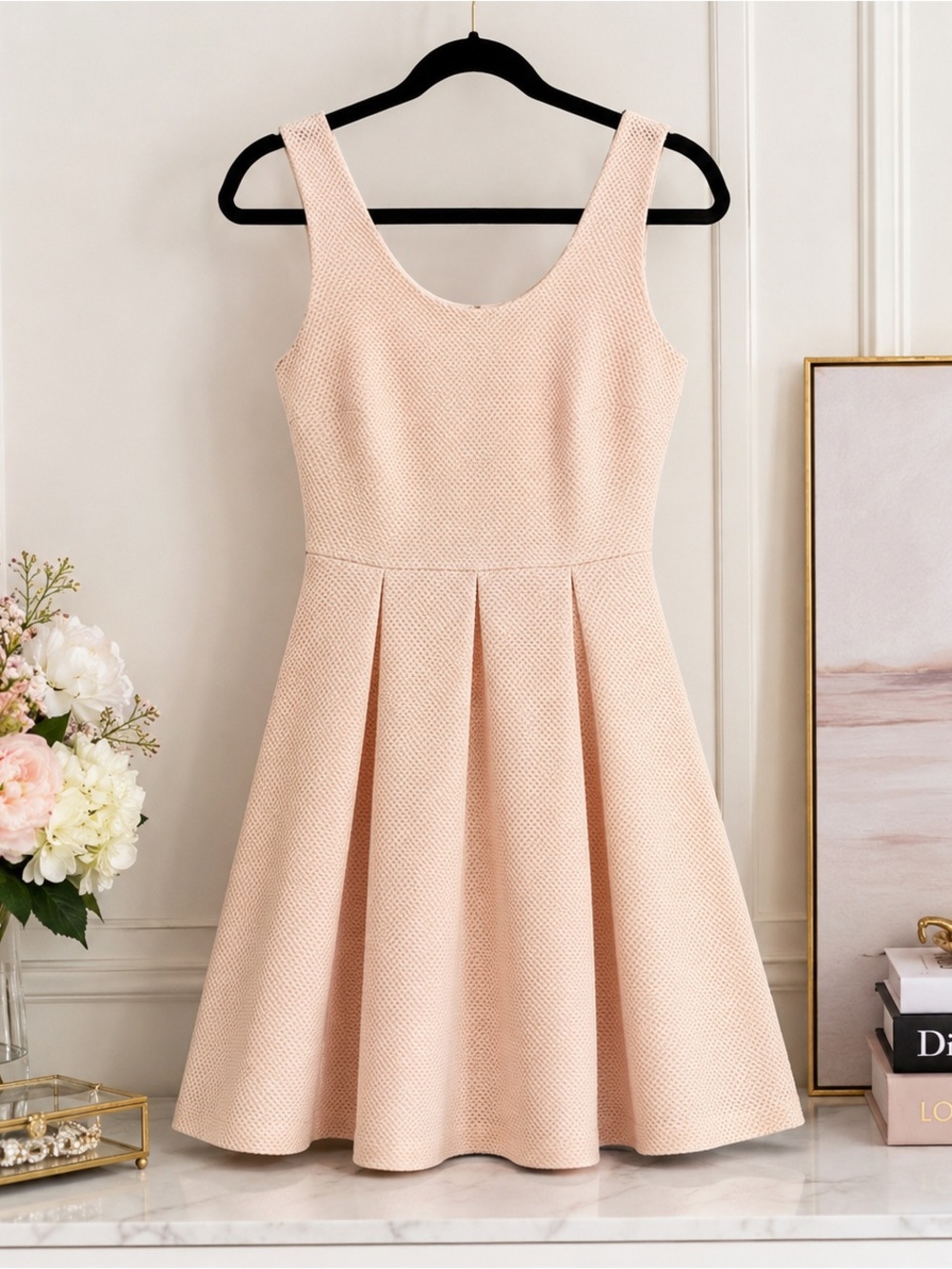 Love...Ady Blush Pink Textured Fit & Flare Skater Dress Size Medium Made in USA